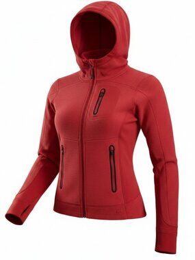 REI Red Lightweight Fleece Hooded Full-Zip Jacket – Stretch Active Layer women’s